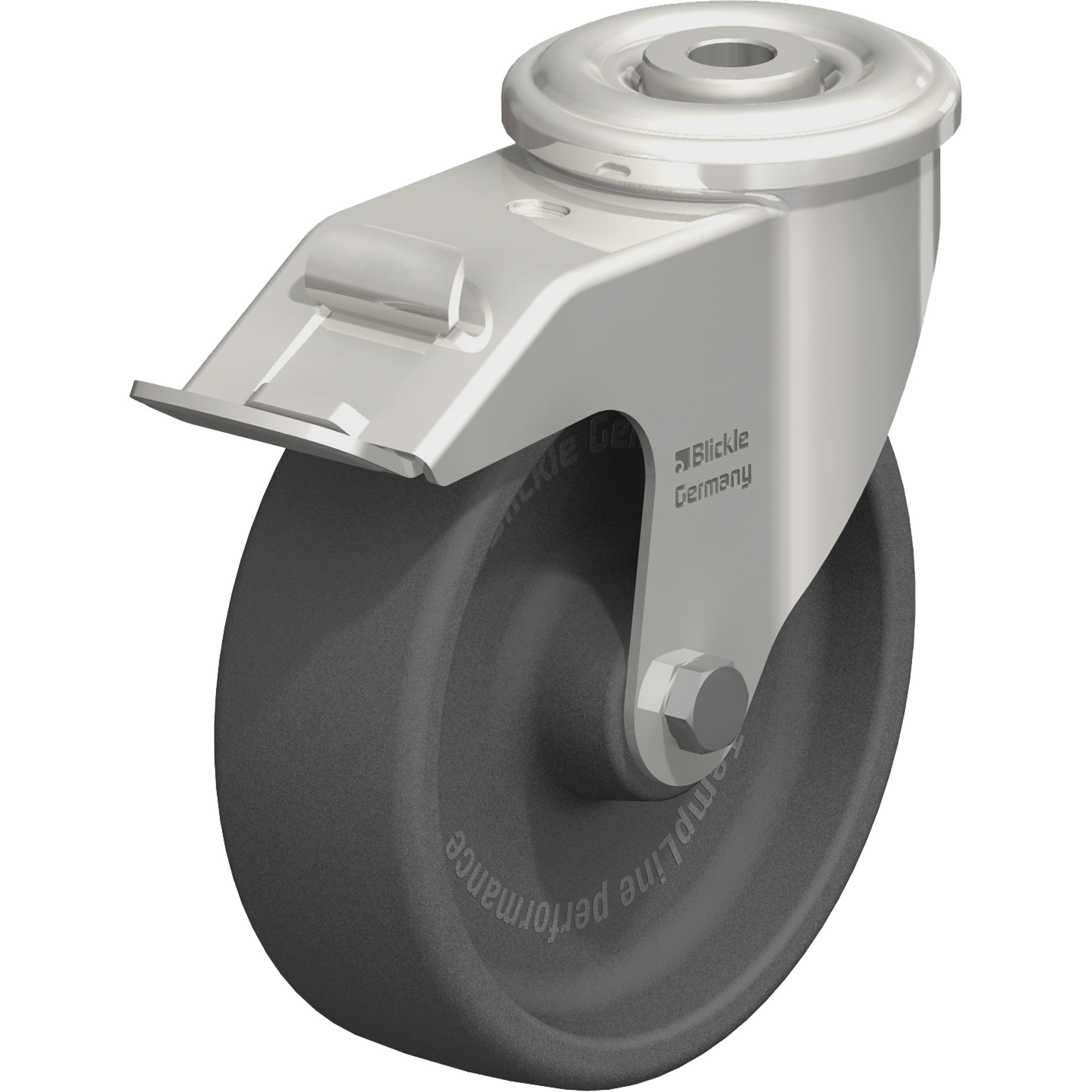 Roulette thermoplastique résistante à la chaleur, Pivotant avec frein, Diamètre 5", Capacité 330 lb (149,685 kg)