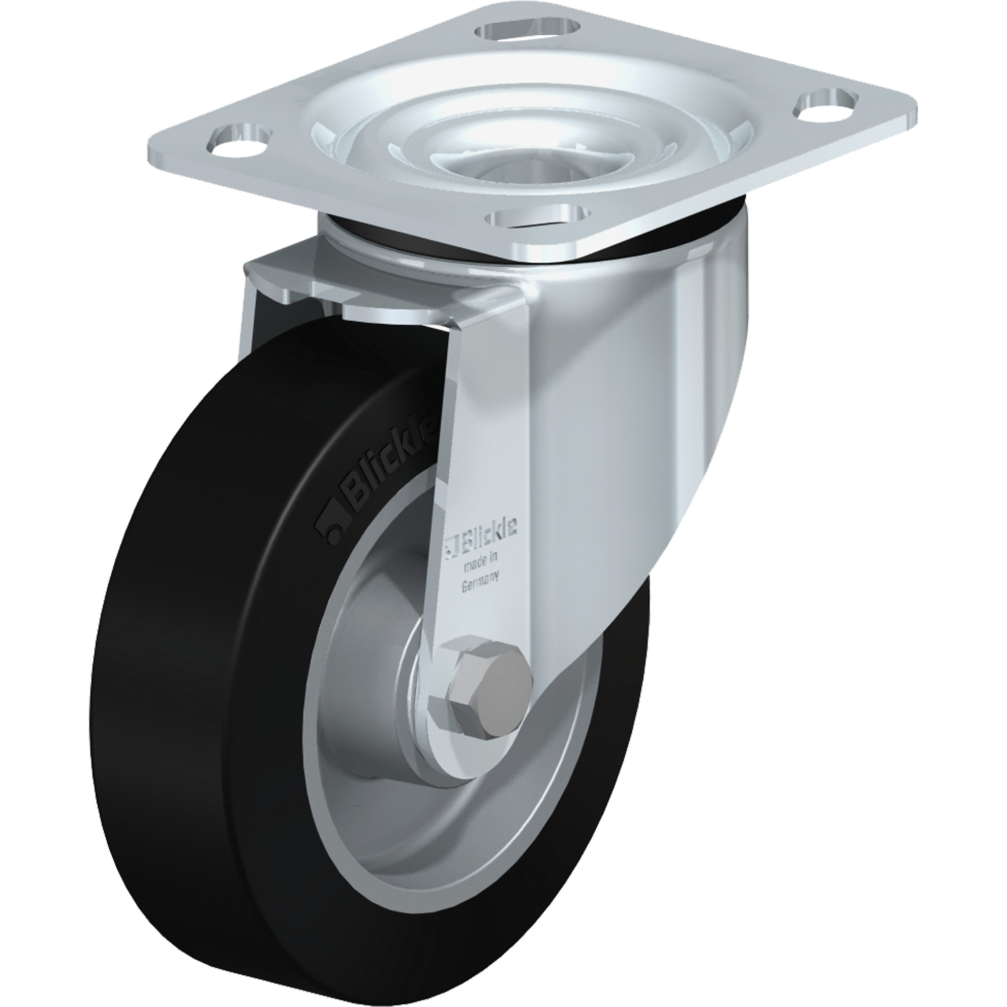 Roulettes robustes sans cheville, Pivotant, 5" (127 mm), Caoutchouc,