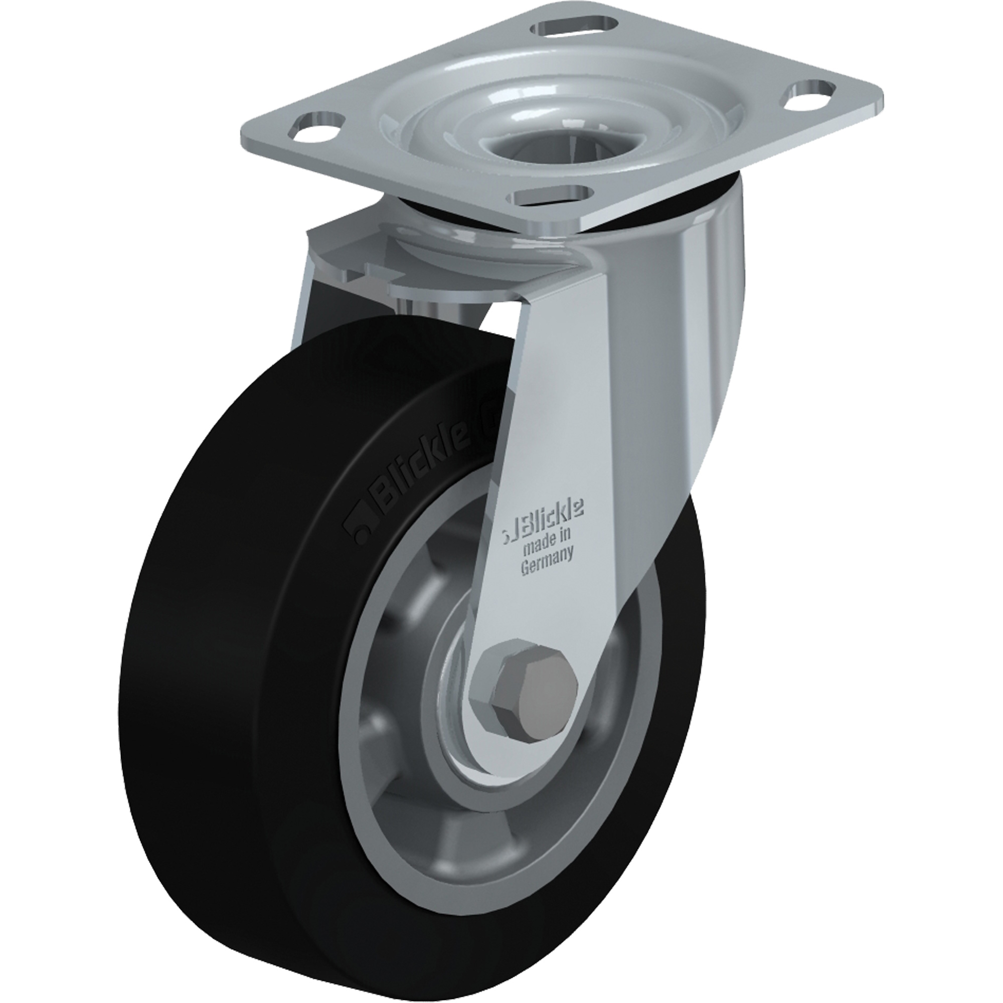Roulettes robustes sans cheville, Pivotant, 6" (152,4 mm), Caoutchouc, 660 lb (300 kg)