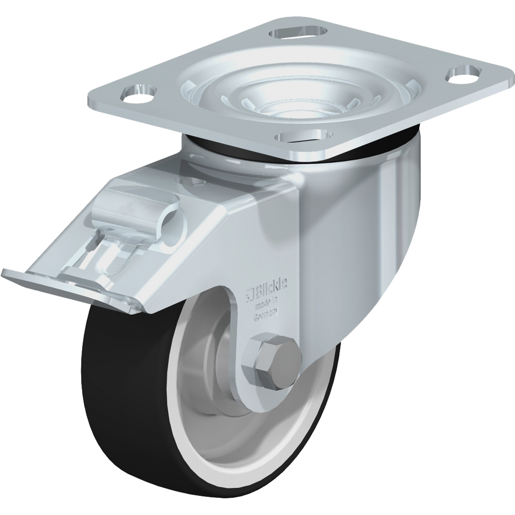 Roulettes robustes sans cheville, Pivotant avec frein, 4" (101,6 mm), Polyuréthane thermoplastique, 660 lb (300 kg)