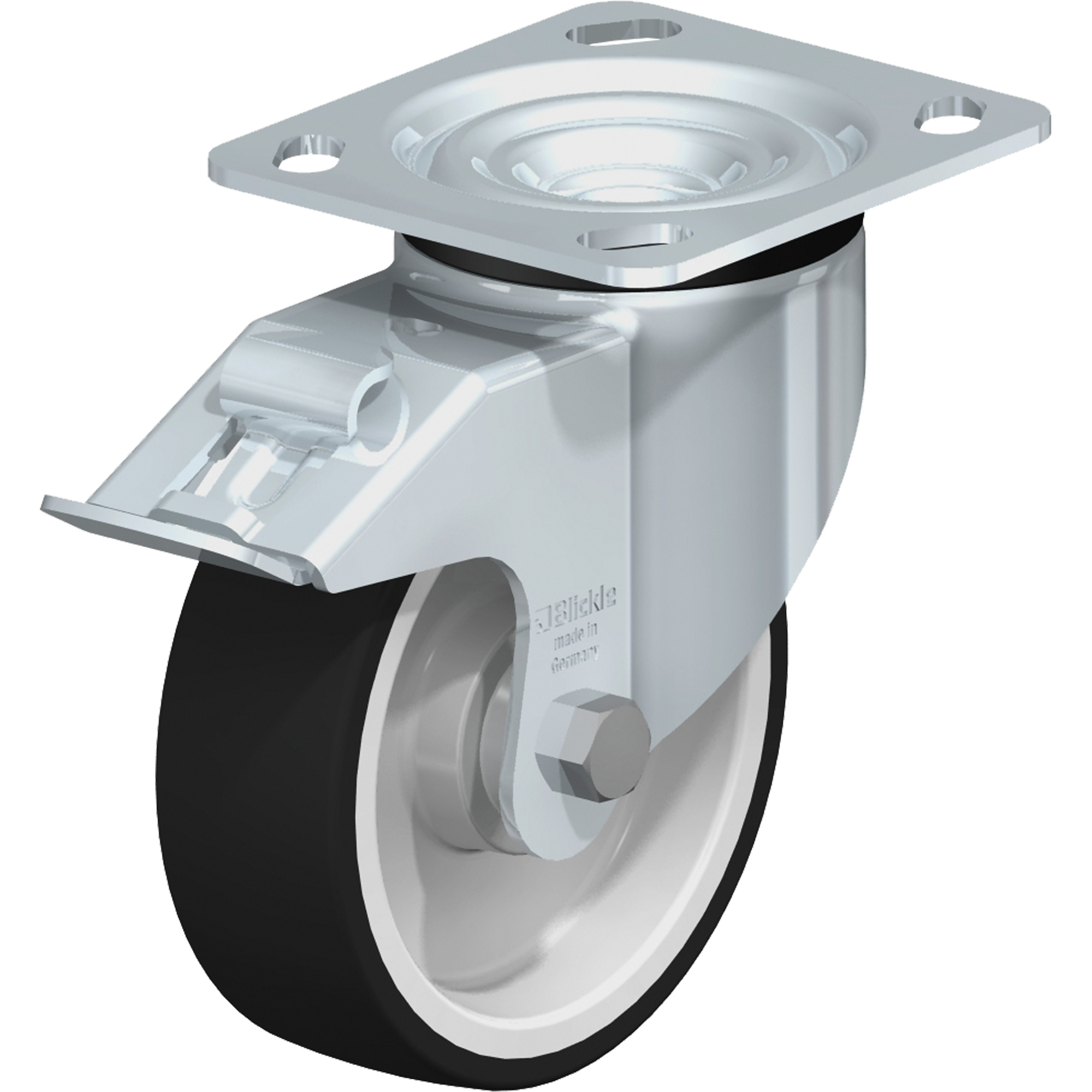 Roulettes robustes sans cheville, Pivotant avec frein, 5" (127 mm), Polyuréthane thermoplastique, 770 lb (349 kg)