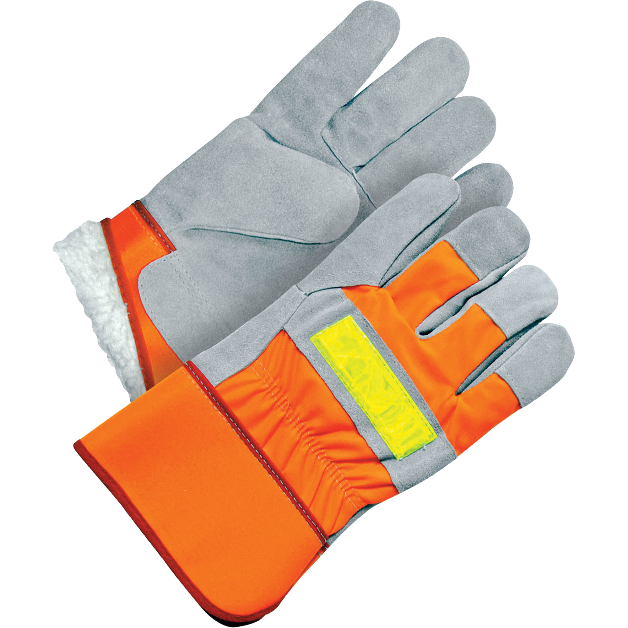 Gants d'ajusteur classiques haute visibilité, Taille unique, Paume en Cuir de vache refendu, Doublure en Peluche d'acrylique