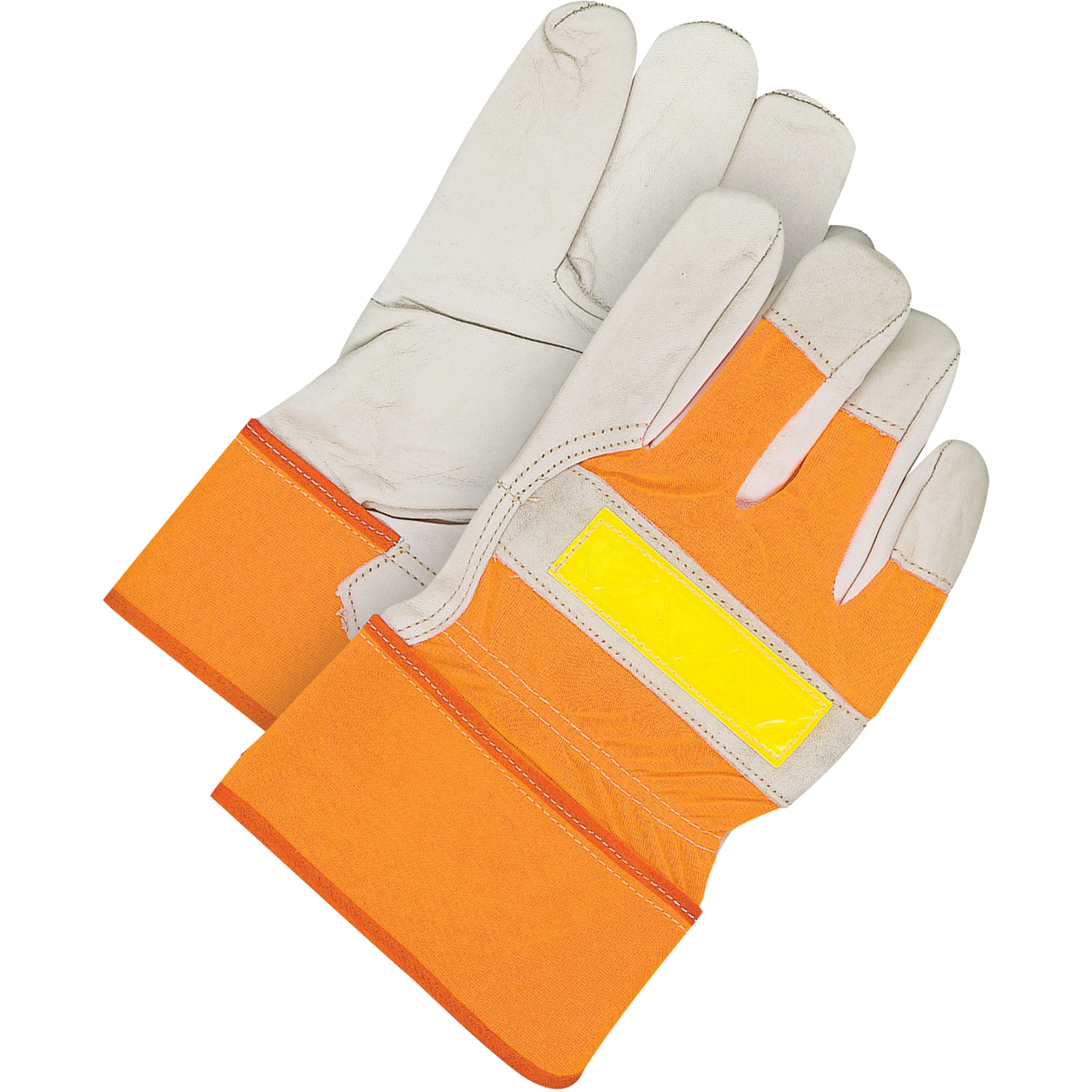 Gants d'ajusteur classiques haute visibilité, Taille unique, Paume en Cuir fleur de vache, Doublure en Molleton