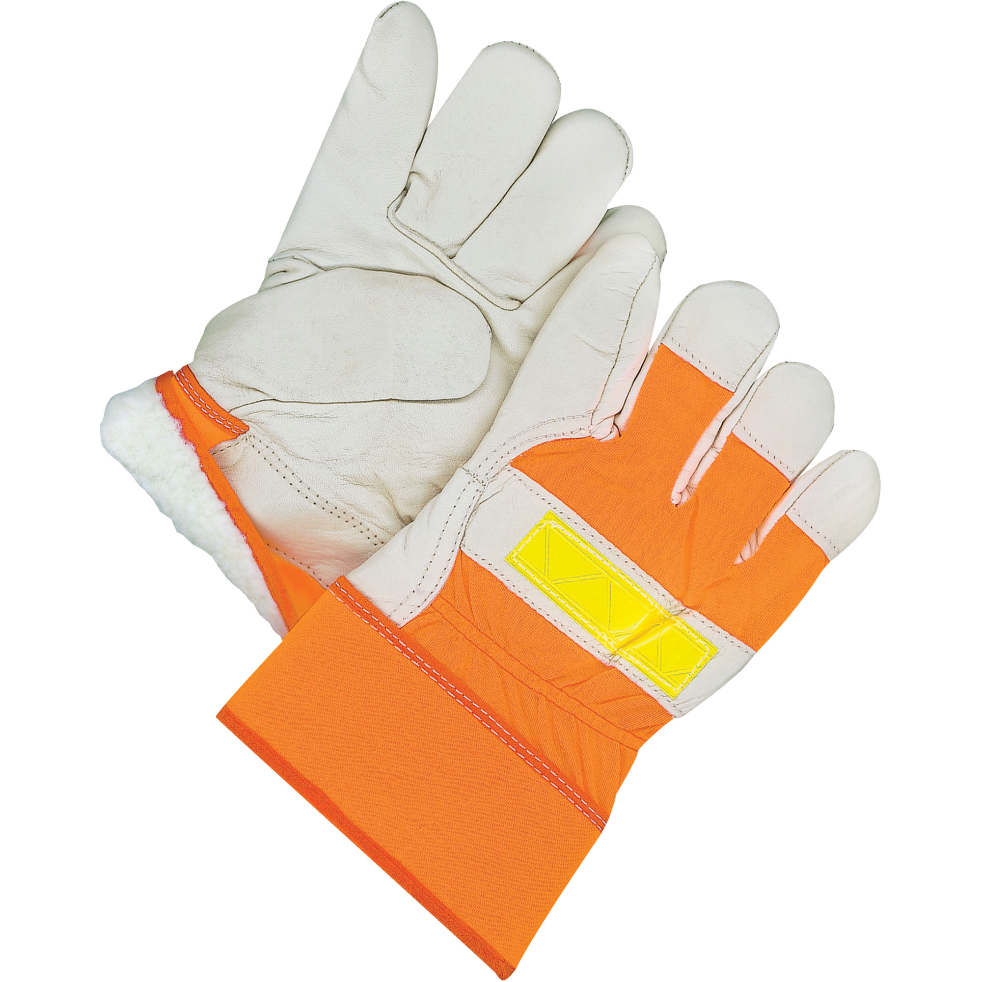 Gants d'ajusteur classiques haute visibilité, Taille unique, Paume en Cuir fleur de vache, Doublure en Peluche d'acrylique