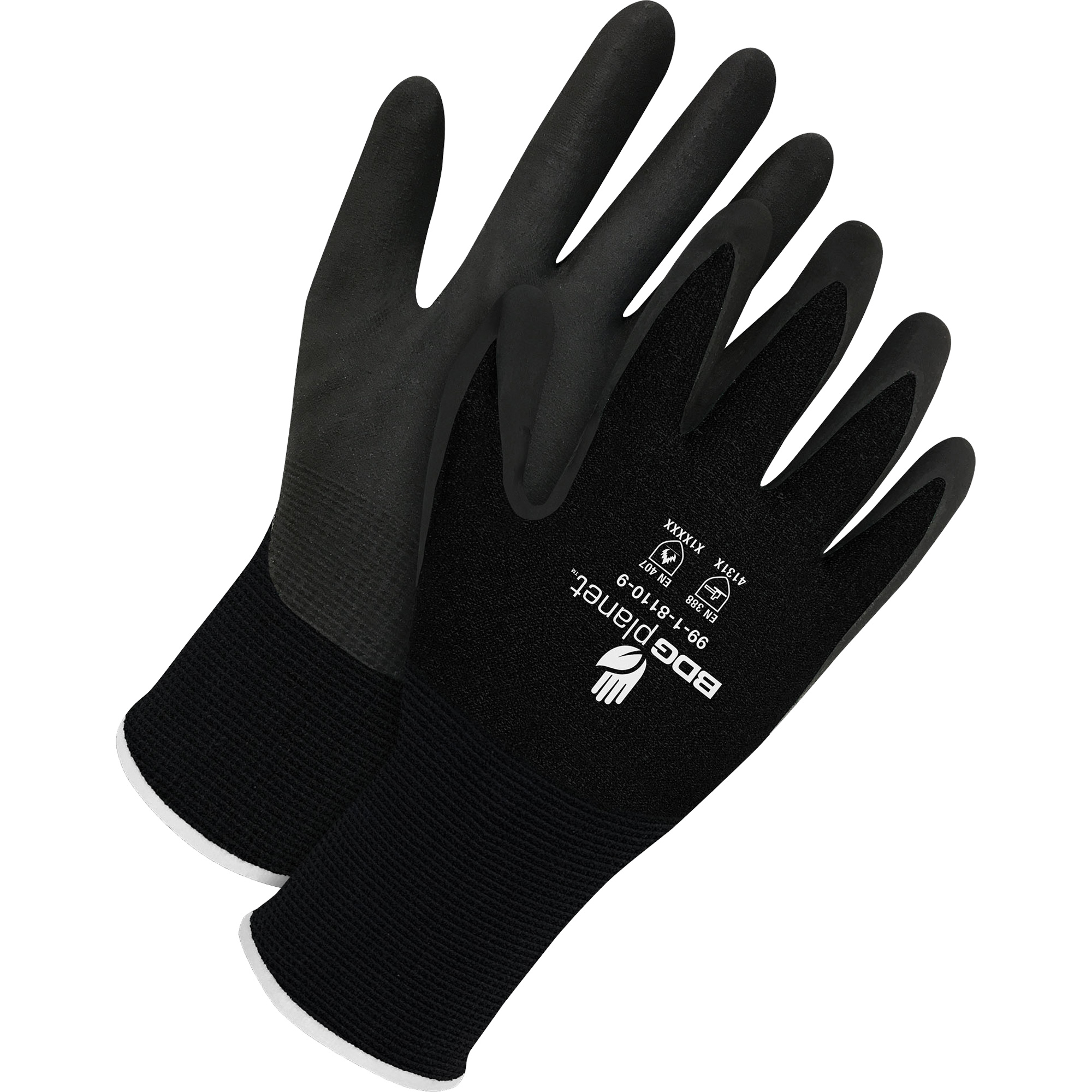 Gants enduits BDG PlanetMC, 12/3T-Grand, Rêvetement Mousse de nitrile, Calibre 15, Enveloppe en Nylon/Spand