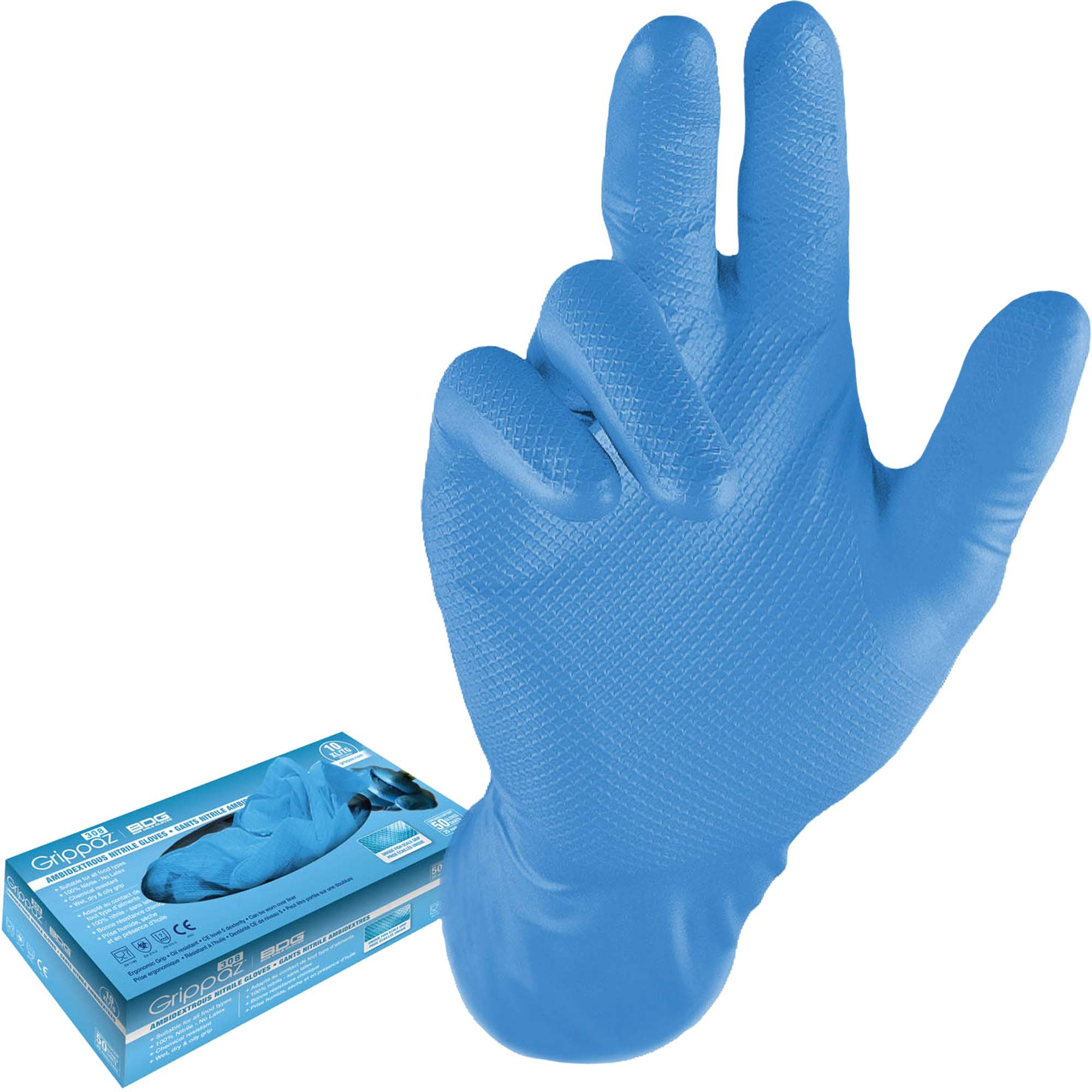 Gants jetables, 3T-Grand, Nitrile, 8 mils, Sans poudre, Bleu