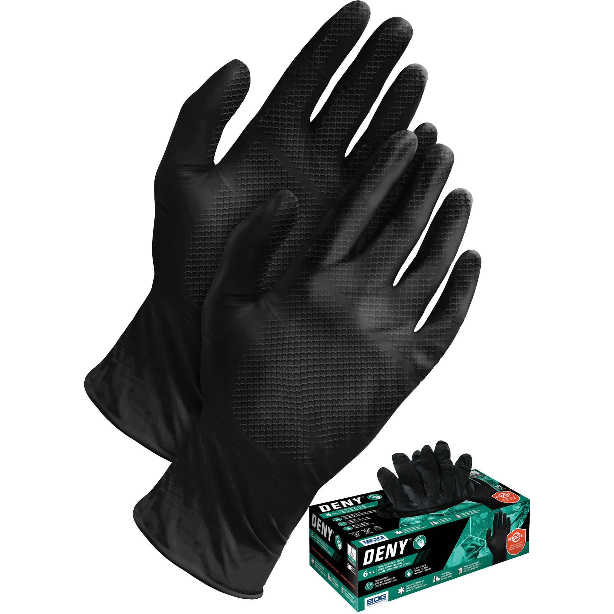 Gants jetables DenyMD, Petit, Nitrile, 6 mils, Sans poudre, Noir