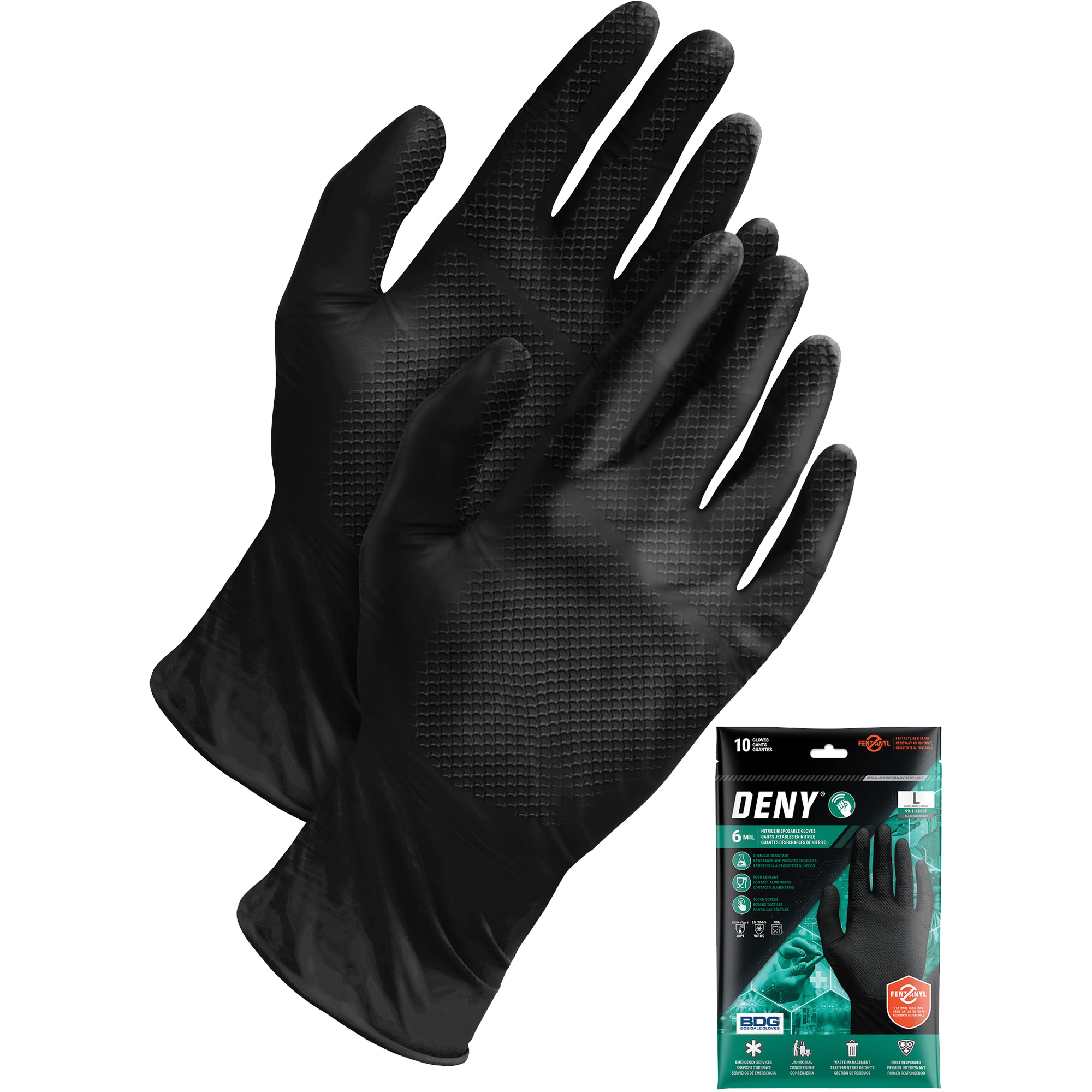 Gants jetables DenyMD, Petit, Nitrile, 6 mils, Sans poudre, Noir