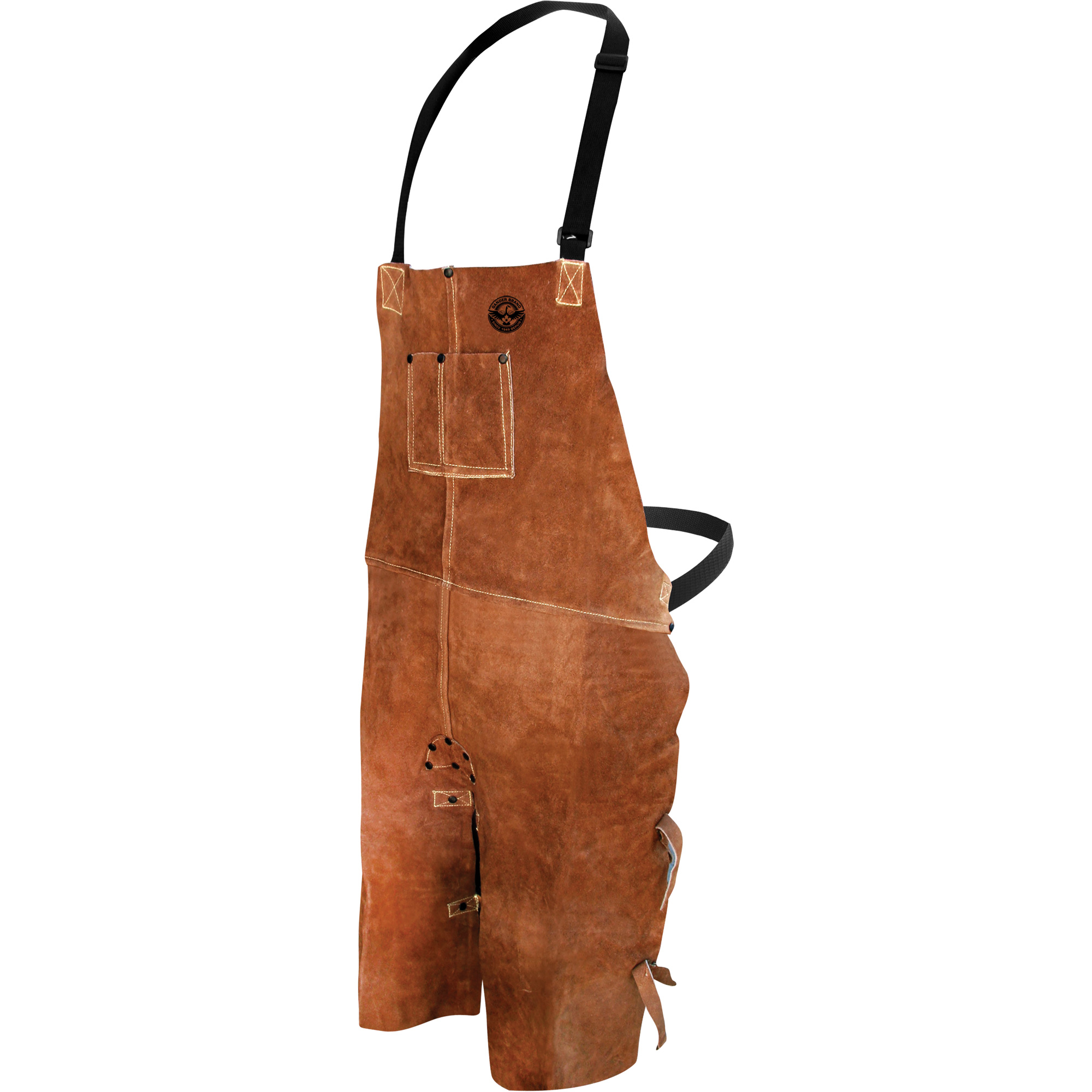 Tablier de soudage en cuir, Salopette à jambes fendues, 36" lo, Brun