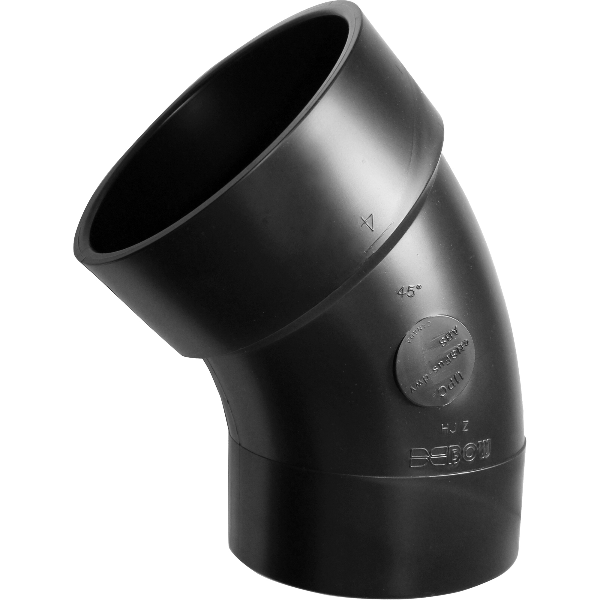Raccord sanitaire en coude mâle-femelle 45°, Chantepleure x noeud, Plastique, 1-1/2"