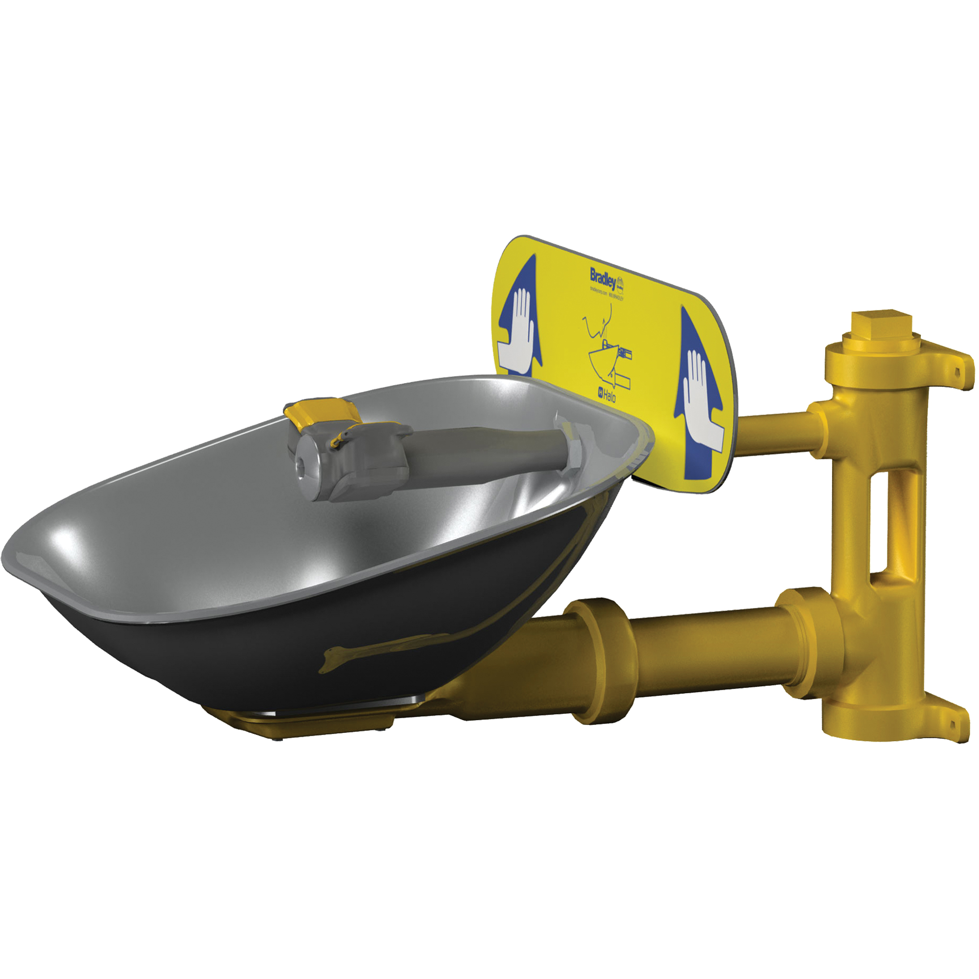Poste de douche oculaire HaloMC, Installation Montage mural, Bol Acier inoxydable