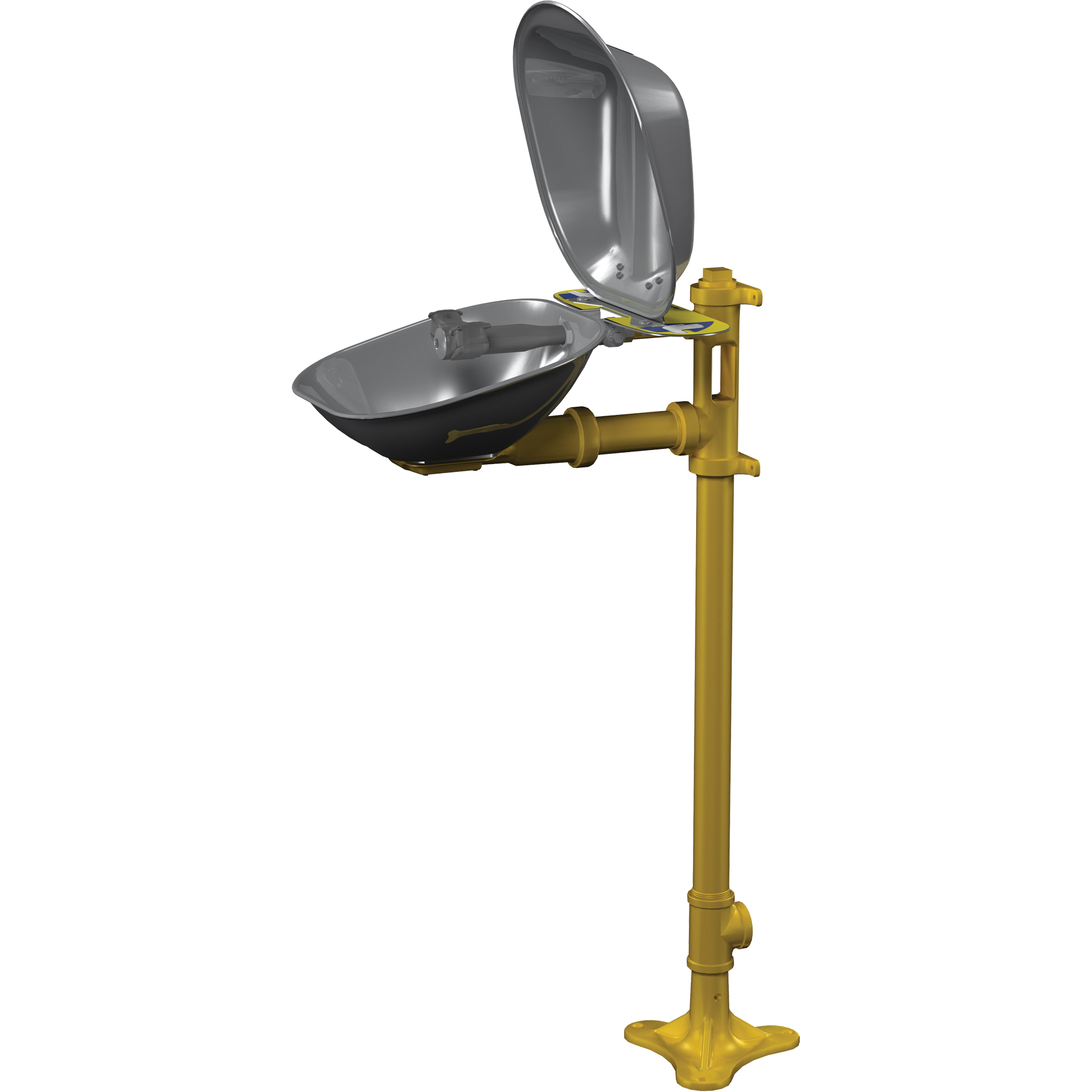 Poste de douche oculaire HaloMC, Installation Socle, Bol Acier inoxydable