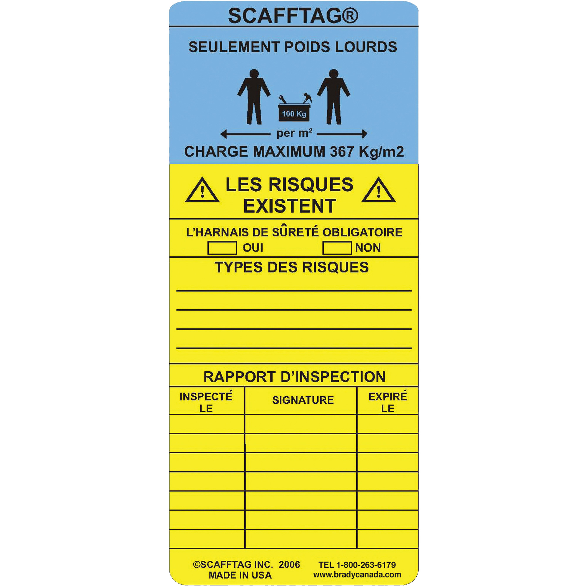 Chevilles robustes «Caution» ScaffTagMD, Plastique, 7-5/8" la x 3-1/4" h, Anglais