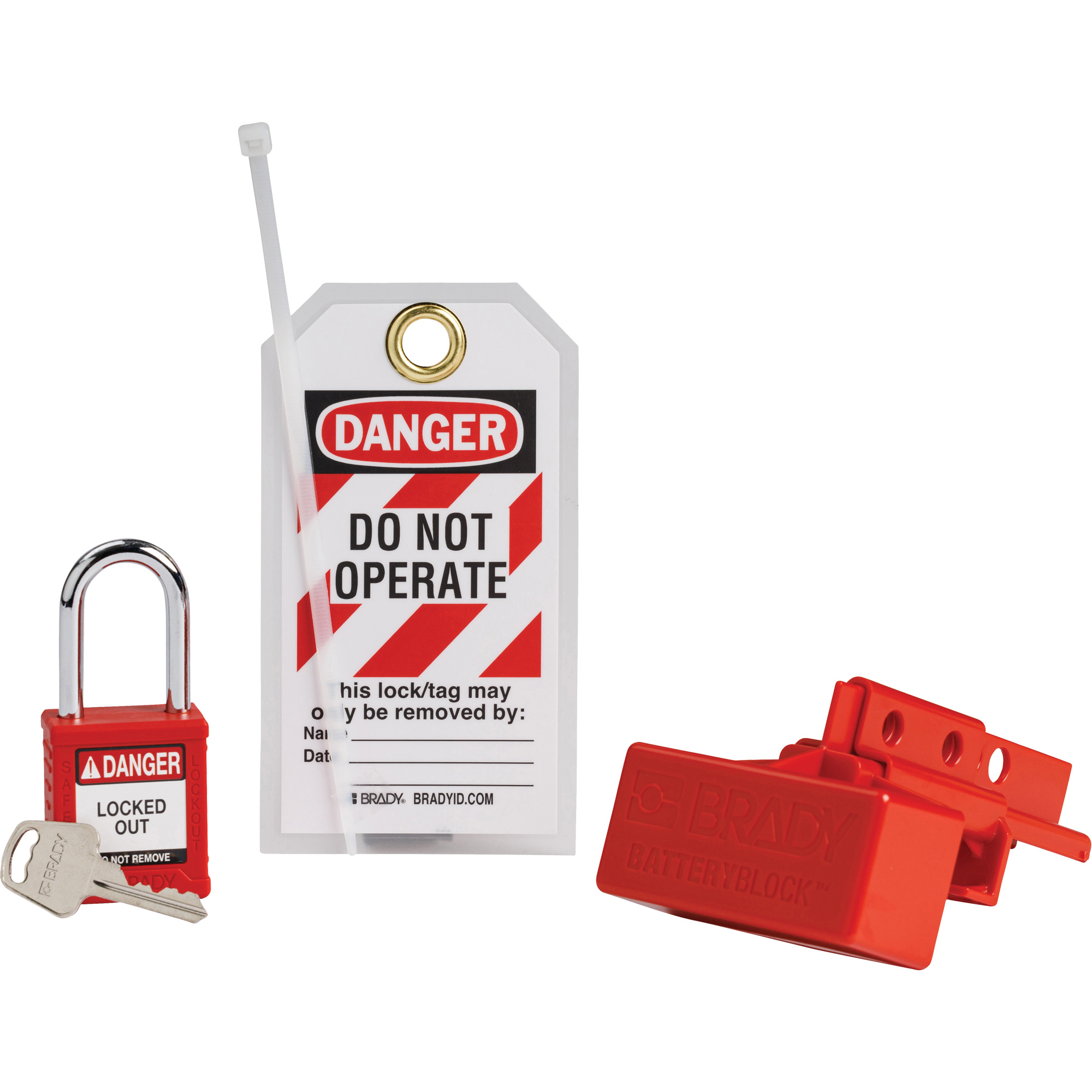 Dispositif de cadenassage pour connecteurs d’alimentation de chariot élévateur BatteryBlockMC avec cadenas de sécurité en nylon, Ensemble Électrique, 3 composants compris