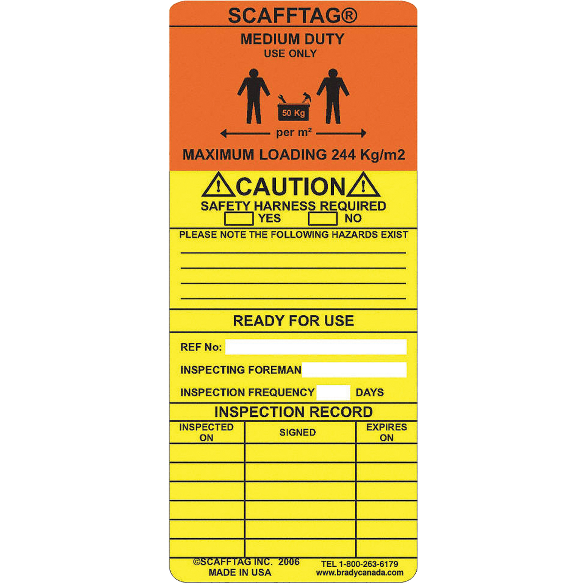 Encarts d'inspection ScafftagMD pour usage moyen, Plastique, 3-1/4" la x 7-5/8" h, Français