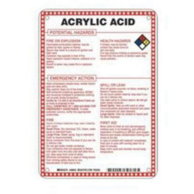 Enseigne «Acrylic Acid Potential Hazards», 10" x 7", Fibre de verre, Anglais avec pictogramme