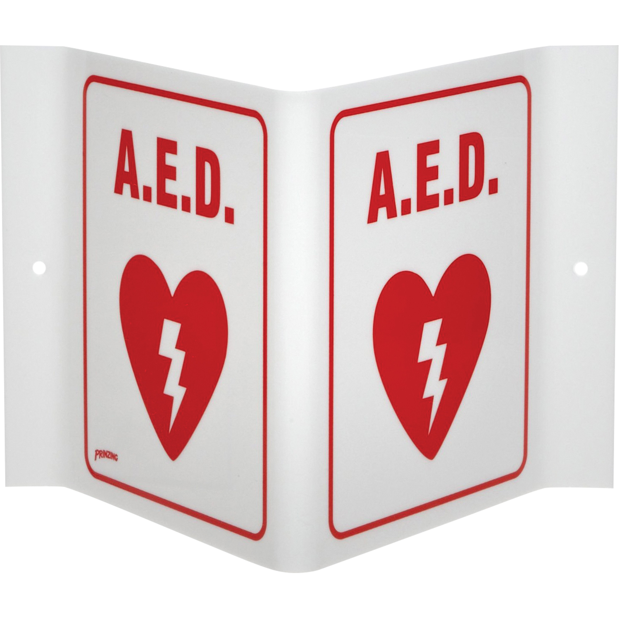 Enseigne "A.E.D." en V, 6" x 9", Acrylique, Anglais avec pictogramme