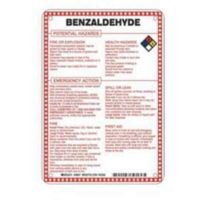Enseigne «Benzaldehyde Potential Hazards», 10" x 7", Fibre de verre, Anglais avec pictogramme