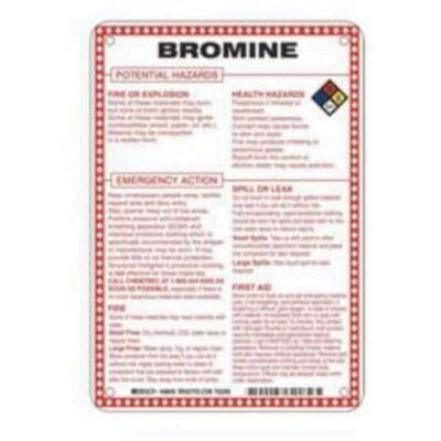 Enseigne «Bromine Potential Hazards», 10" x 7", Fibre de verre, Anglais avec pictogramme