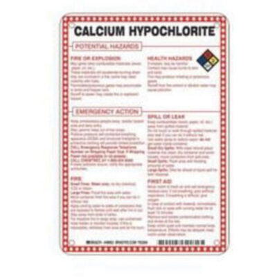 Enseigne «Calcium Hypochlorite Potential Hazards», 10" x 7", Fibre de verre, Anglais avec pictogramme