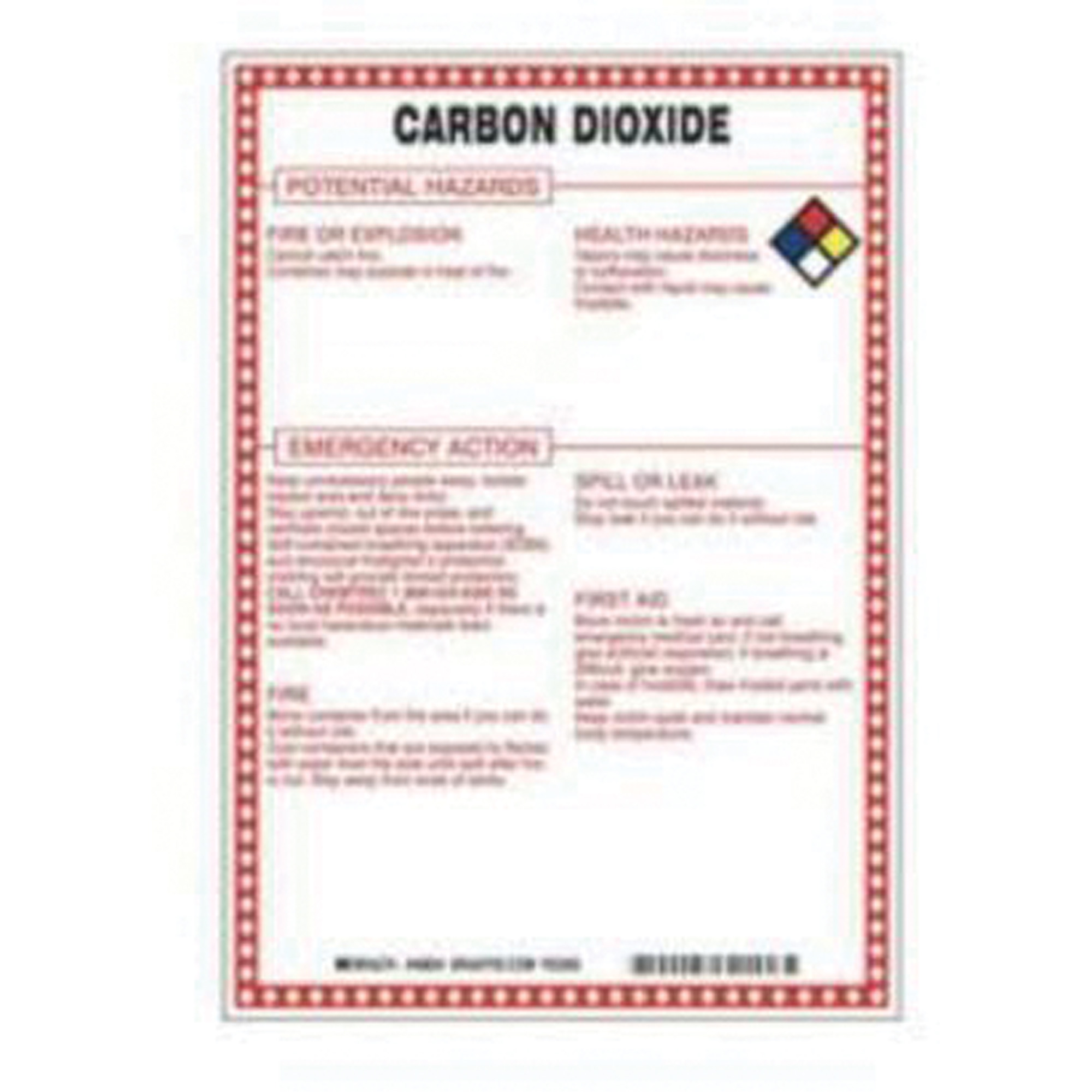 Enseigne «Carbon Dioxide Potential Hazards», 10" x 7", Fibre de verre, Anglais avec pictogramme