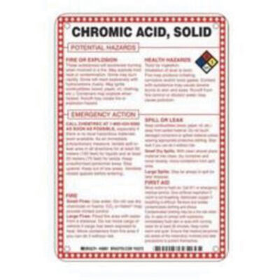 Enseigne «Chromic Acid, Solid Chromium Anhydride Potential Hazards», 10" x 7", Fibre de verre, Anglais avec pictogramme