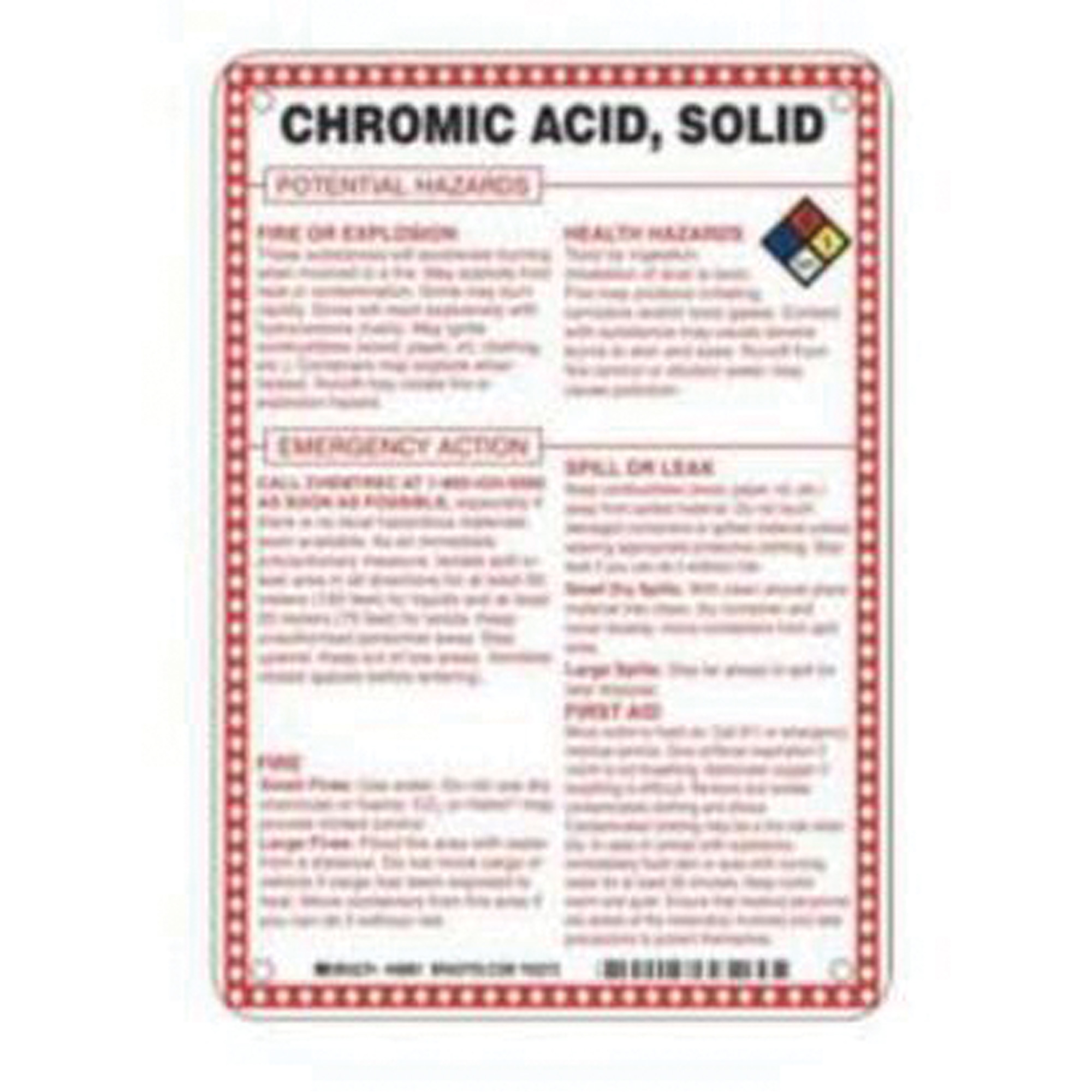 Enseigne «Chromic Acid, Solid Chromium Anhydride Potential Hazards», 10" x 7", Fibre de verre, Anglais avec pictogramme