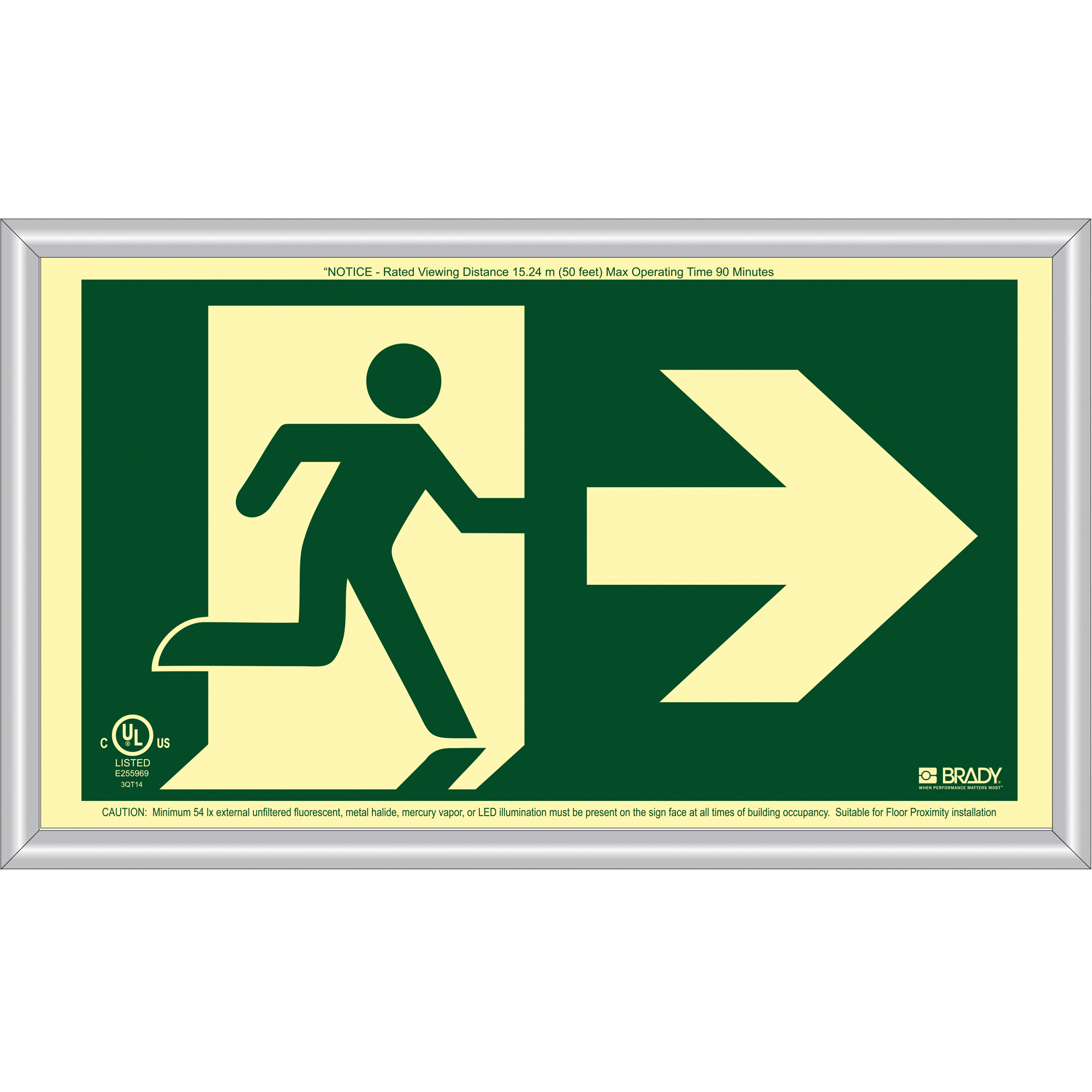 Enseigne de sortie coureur BradyGloMD avec flèche vers la droite, 8-1/2" x 15", Plastique, Pictogramme