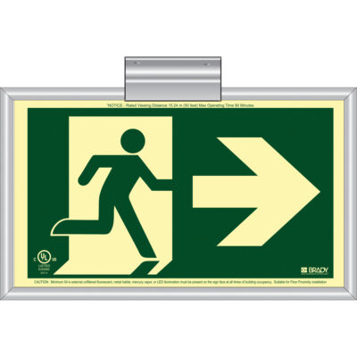 Enseigne de sortie coureur BradyGloMD avec flèche vers la droite, 8-1/2" x 15", Plastique, Pictogramme
