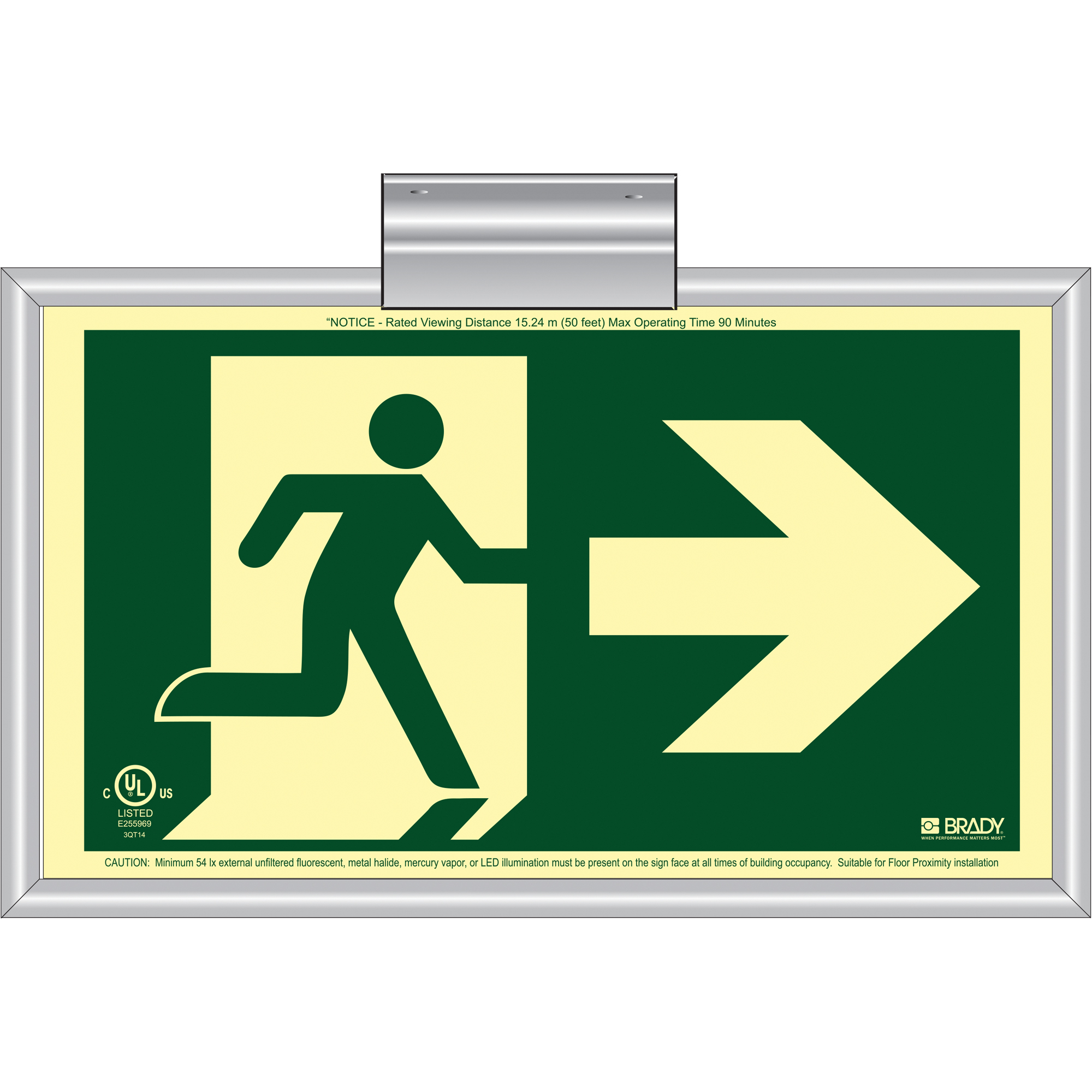 Enseigne de sortie coureur BradyGloMD avec flèche vers la droite, 8-1/2" x 15", Plastique, Pictogramme