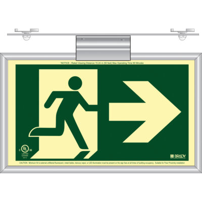 Enseigne de sortie coureur BradyGloMD avec flèche vers la droite, 8-1/2" x 15", Plastique, Pictogramme