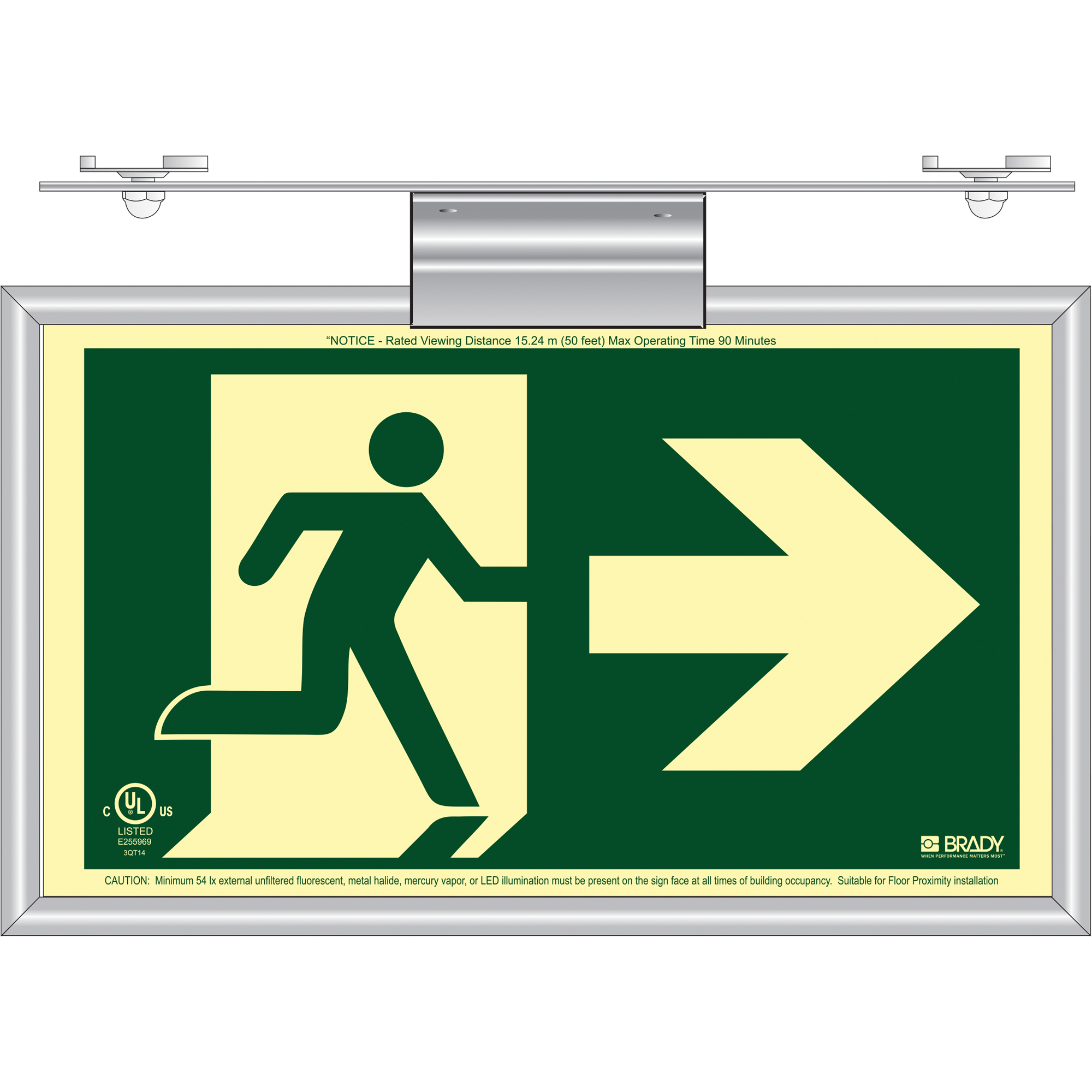Enseigne de sortie coureur BradyGloMD avec flèche vers la droite, 8-1/2" x 15", Plastique, Pictogramme