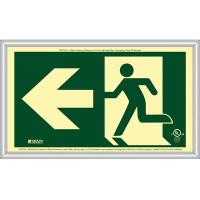 Enseigne de sortie coureur BradyGloMD avec flèche vers la gauche, 8-1/2" x 15", Plastique, Pictogramme