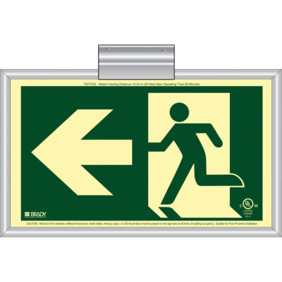 Enseigne de sortie coureur BradyGloMD avec flèche vers la gauche, 8-1/2" x 15", Plastique, Pictogramme