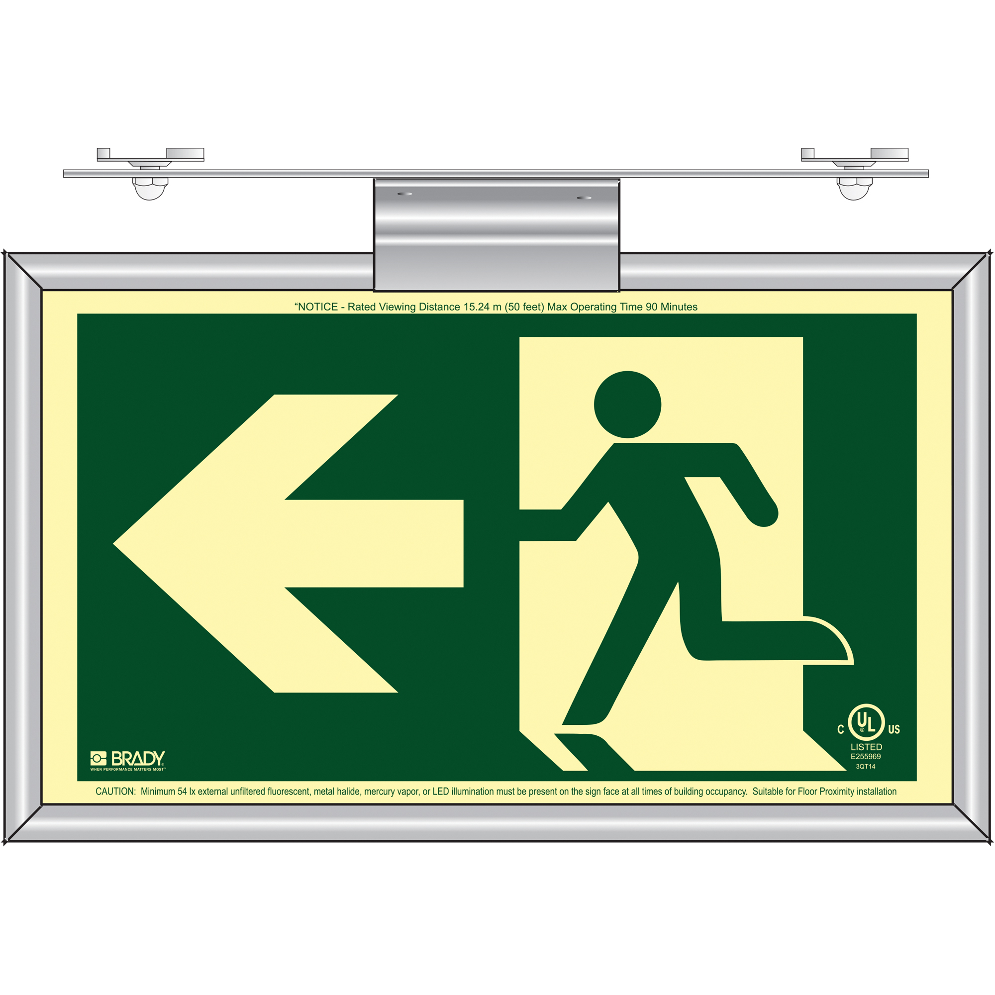 Enseigne de sortie coureur BradyGloMD avec flèche vers la gauche, 8-1/2" x 15", Plastique, Pictogramme