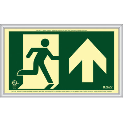 Enseigne de sortie coureur BradyGloMD avec flèche vers le haut, 8-1/2" x 15", Plastique, Pictogramme