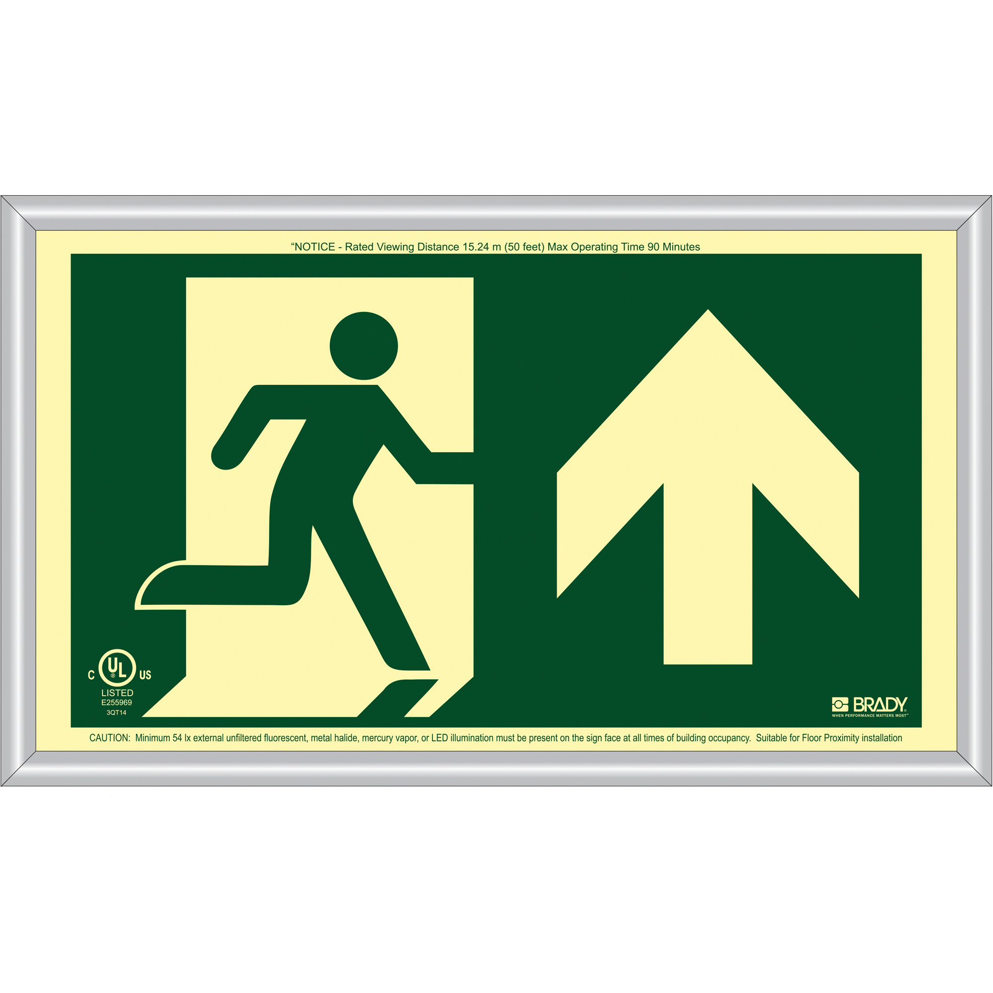 Enseigne de sortie coureur BradyGloMD avec flèche vers le haut, 8-1/2" x 15", Plastique, Pictogramme