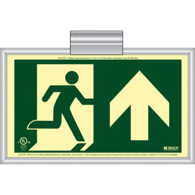 Enseigne de sortie coureur BradyGloMD avec flèche vers le haut, 8-1/2" x 15", Plastique, Pictogramme