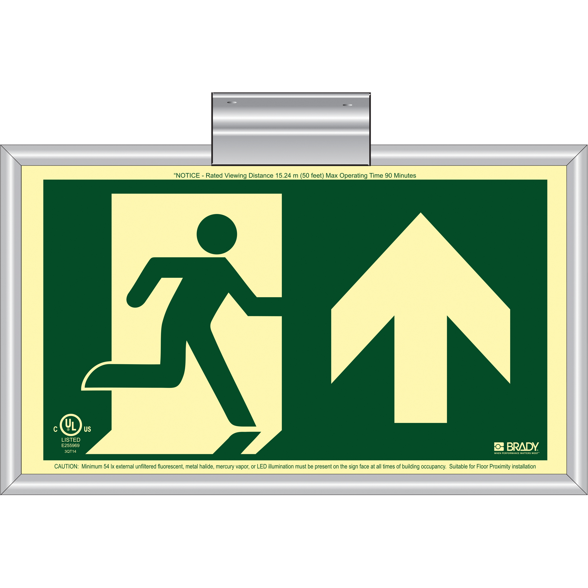 Enseigne de sortie coureur BradyGloMD avec flèche vers le haut, 8-1/2" x 15", Plastique, Pictogramme