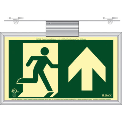 Enseigne de sortie coureur BradyGloMD avec flèche vers le haut, 8-1/2" x 15", Plastique, Pictogramme