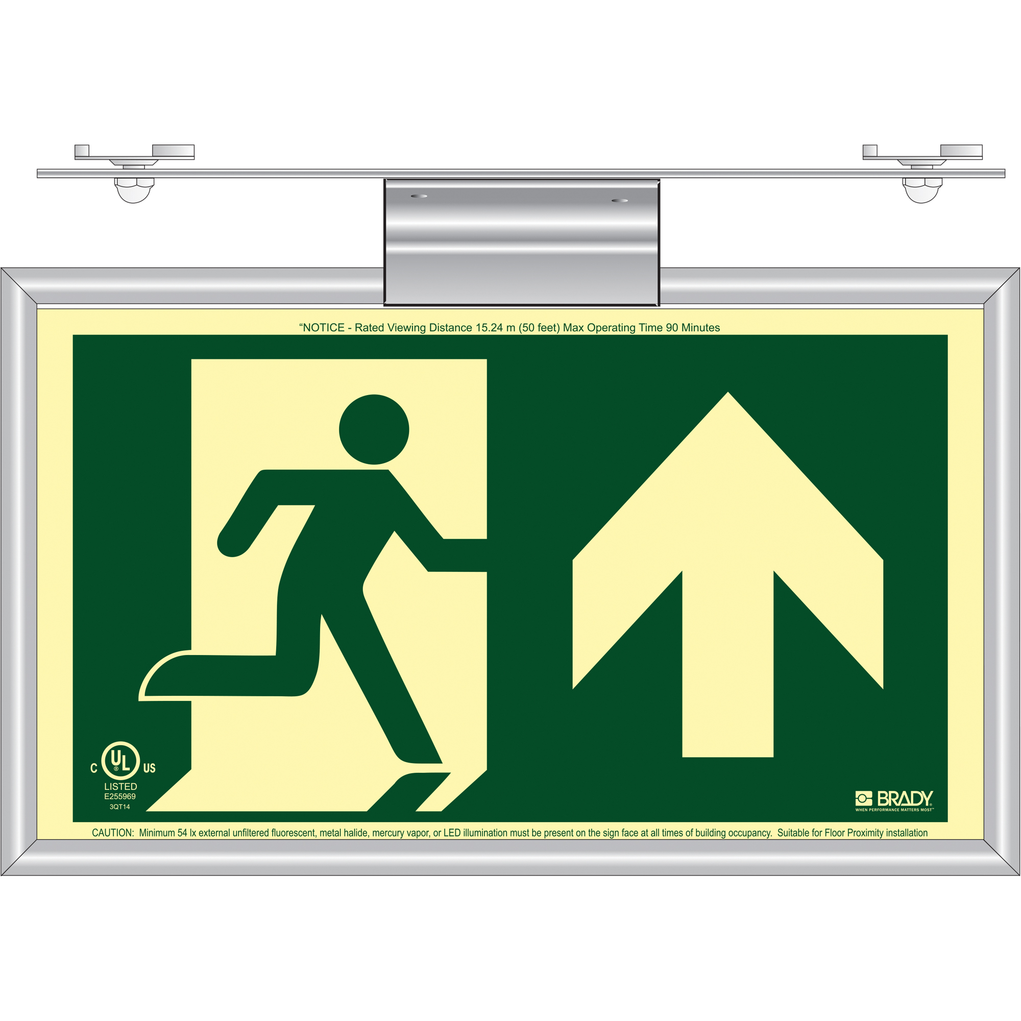 Enseigne de sortie coureur BradyGloMD avec flèche vers le haut, 8-1/2" x 15", Plastique, Pictogramme