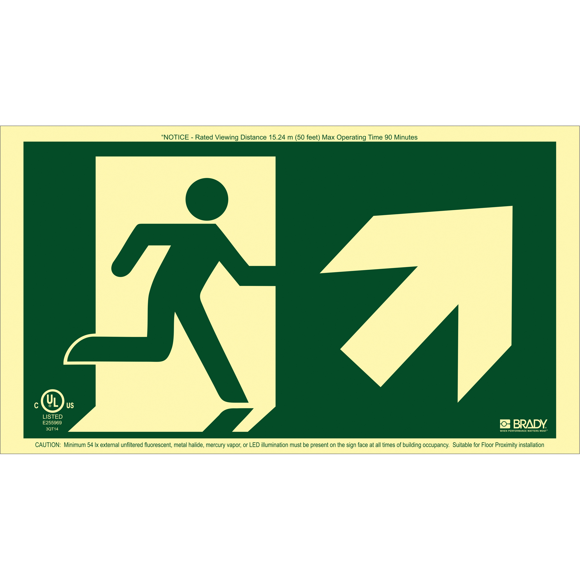 Enseigne de sortie coureur BradyGloMD avec flèche vers le haut à droite, 8-1/2" x 15", Plastique, Pictogramme