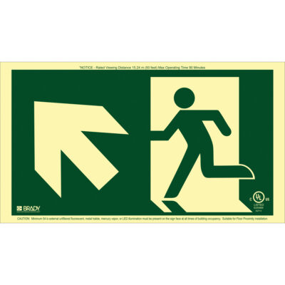 Enseigne de sortie coureur BradyGloMD avec flèche vers le haut à gauche, 8-1/2" x 15", Plastique, Pictogramme