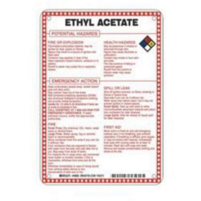 Enseigne «Ethyl Acetate Potential Hazards», 10" x 7", Fibre de verre, Anglais avec pictogramme