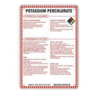 Enseigne «Potassium Perchlorate Potential Hazards», 10" x 7", Fibre de verre, Anglais avec pictogramme