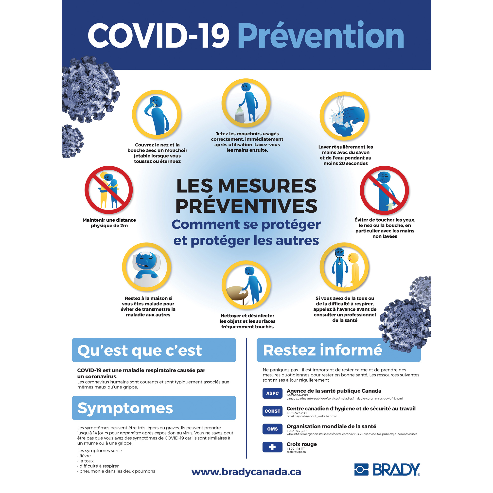 Enseigne pour la sensibilisation à la COVID-19, 24" x 18", Plastique, Français avec pictogramme