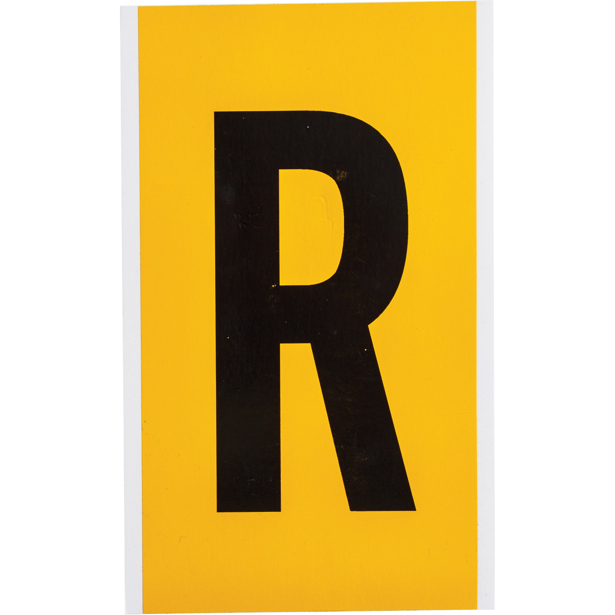 Étiquette de lettre & chiffre individuel, R, 6" h, Noir sur jaune