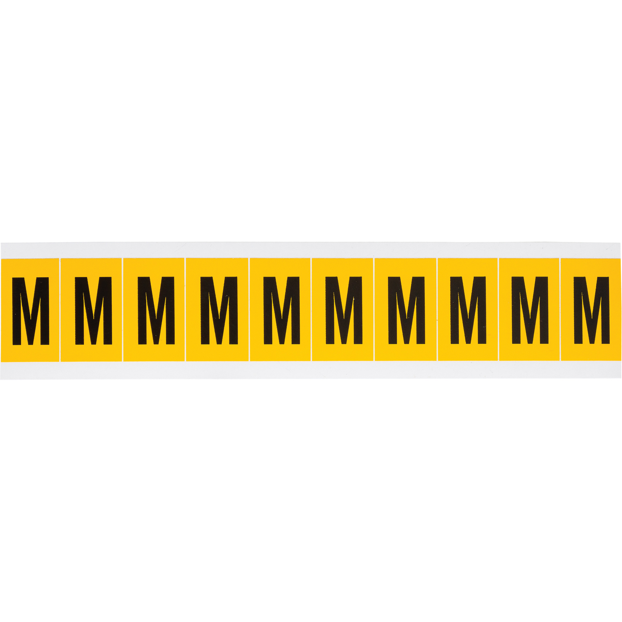 Étiquette de lettres & chiffres individuels, M, 1" h, Noir sur jaune