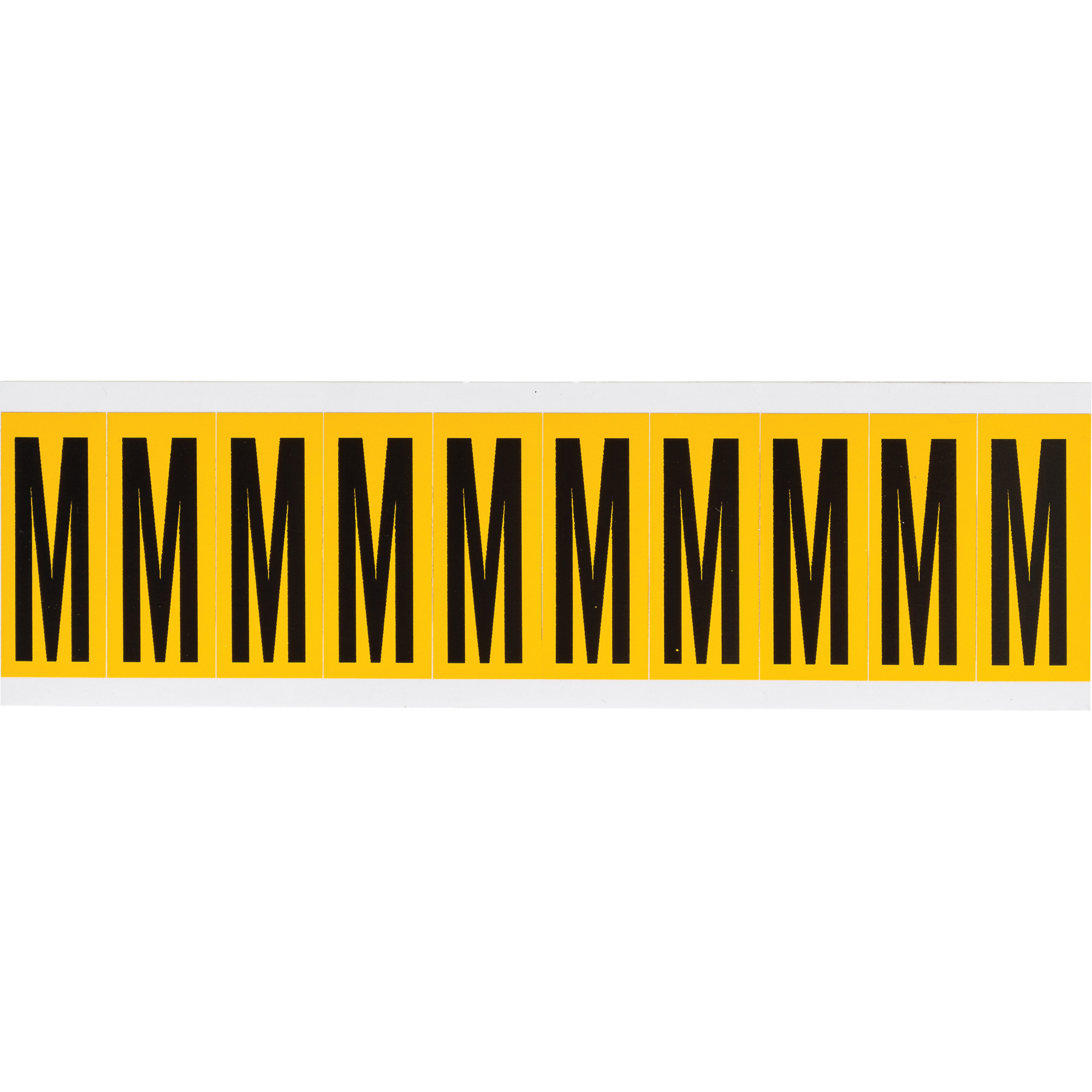 Étiquette de lettres & chiffres individuels, M, 2" h, Noir sur jaune