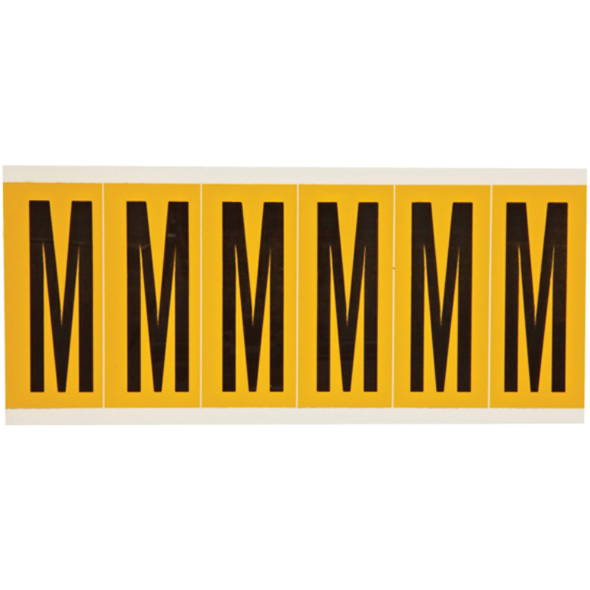 Étiquette de lettres & chiffres individuels, M, 3" h, Noir sur jaune